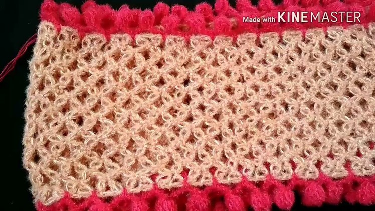 147-Crochet stole by Lover's knot.Solomon knot and pompom stitch (Hindi.Urdu)