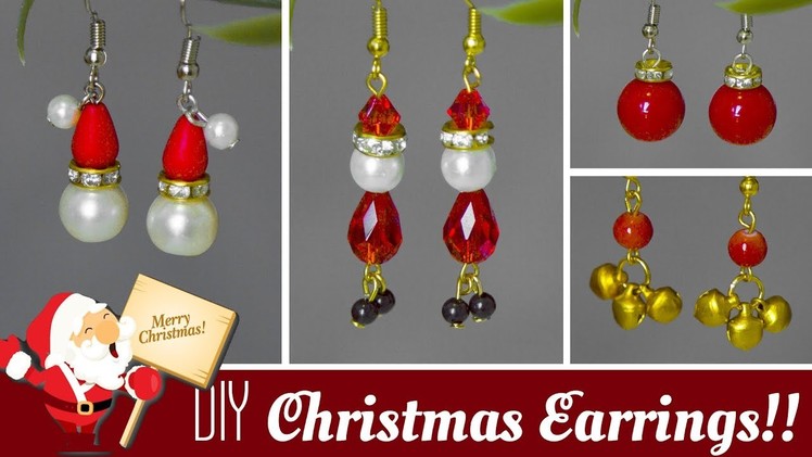 4 DIY Christmas earrings in minute | How to make Santa, jingle bells, Christmas Bulb earrings