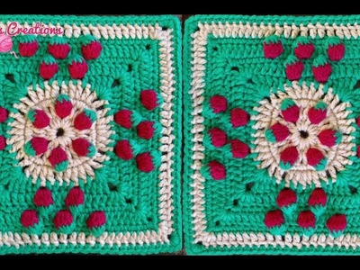 A CROCHET: Cuadro con Fresas (Strawberry Square)