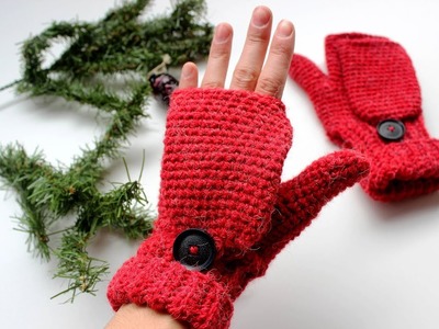 Crochet convertible fingerless mittens adult size