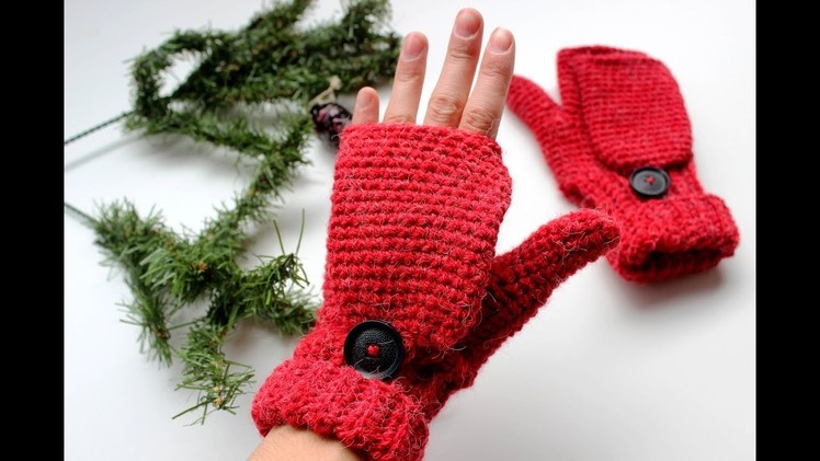 Crochet convertible fingerless mittens adult size