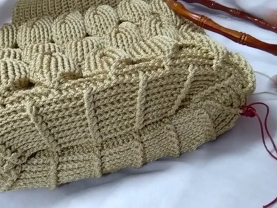 Crochet embossed leaves stitch bag part 9