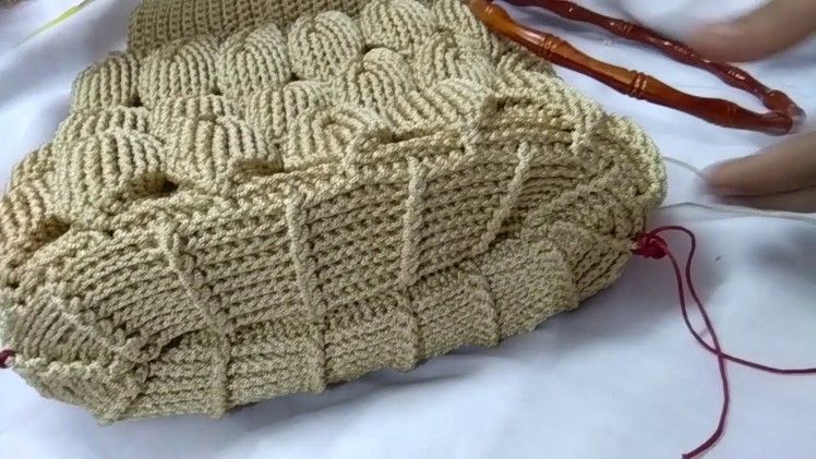 Crochet embossed leaves stitch bag part 9