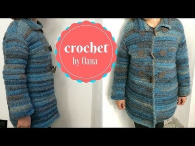 Crochet Montgomery style overcoat by Oana back side