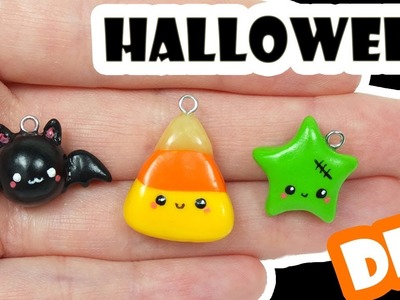 Cute Halloween charms | Polymer clay tutorial || DIY bat, candy corn, frankenstein