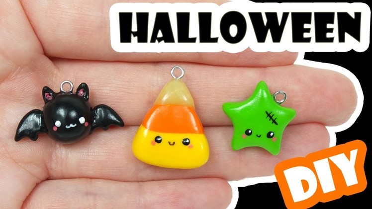 Cute Halloween charms | Polymer clay tutorial || DIY bat, candy corn, frankenstein