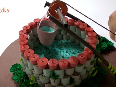 DIY 3D quilling wishing well | Paper quilling well | quilling miniature
