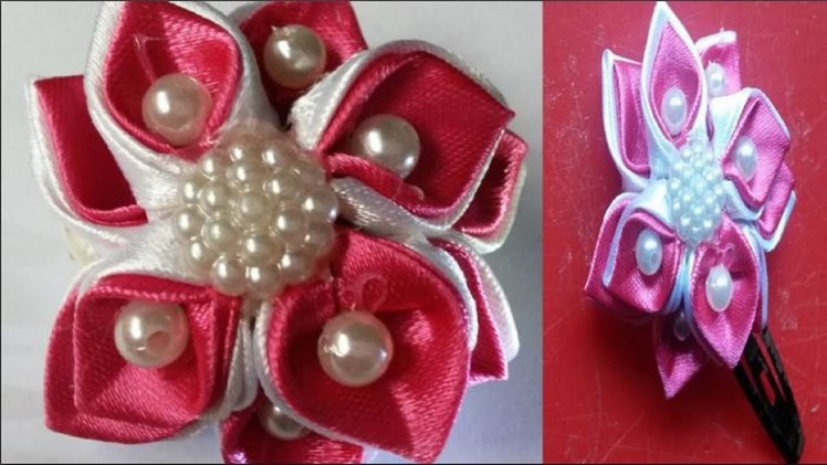 DIY Beautiful ribbon hair bow || How to make kanzashi flower for baby hair clip.hair bow
