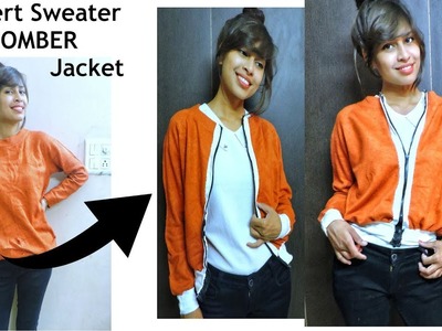 DIY: Convert. Re-use. Recycle Old Sweater into BOMBER Jacket only in 10 Minutes