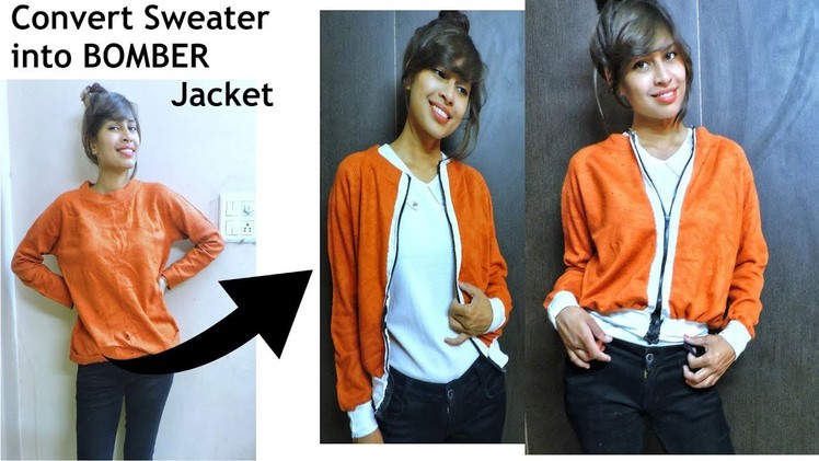 DIY: Convert. Re-use. Recycle Old Sweater into BOMBER Jacket only in 10 Minutes