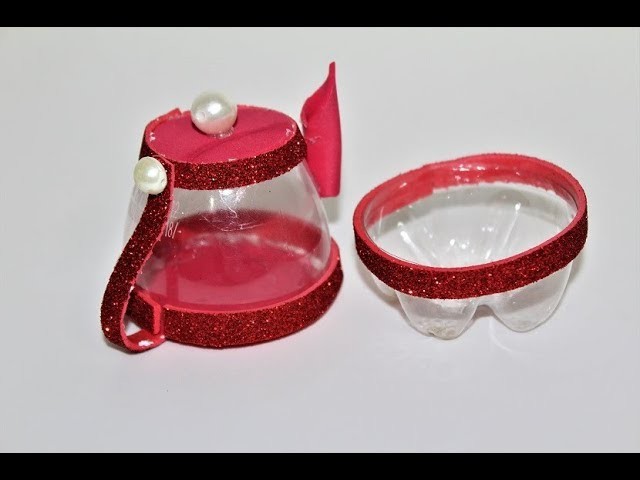DIY-Decorative tea pot made of plastic bottle. decorative cup with a recycled plastic bottle