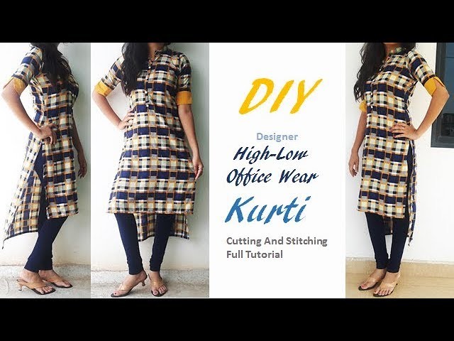 DIY High-Low Professional Style Office Wear Kurti Cutting And Stitching Tutorial