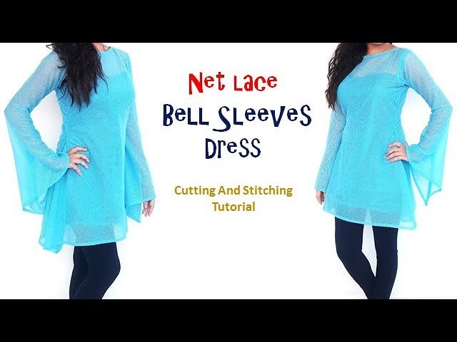 DIY Net Lace Bell Sleeves Dress Cutting And Stitching Tutorial