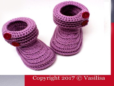 DIY Сrochet cuffed baby booties tutorial.Vasilisa