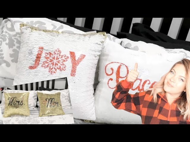 DIY Stencil 2 sided Sequin Pillows With the CRICUT