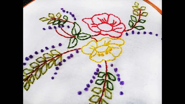 Hand Embroidery Back Stitch design video tutorial by Nakshi  katha.