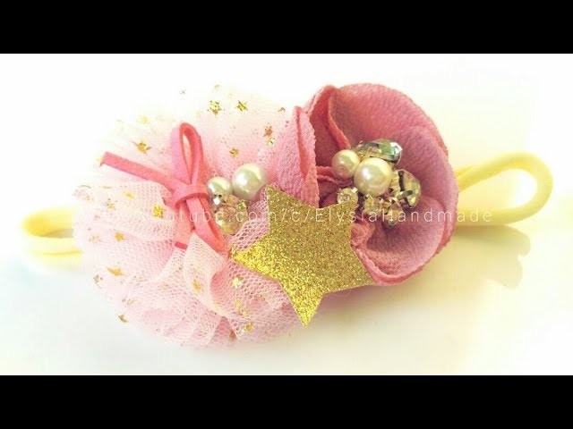 Headband Ideas : Kanzashi Flower Headband   Crepe And Tulle Fabric Flower | DIY by Elysia Handmade