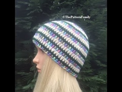 How to Crochet a Multicolor Striped Beanie Hat Pattern #121│by ThePatternfamily