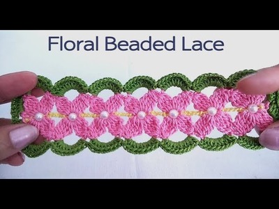 How to Crochet Floral ???????????????? Lace with Beads