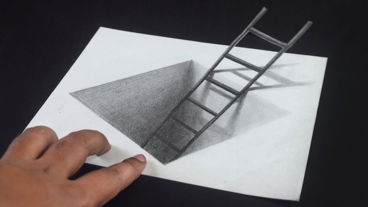 Ladder in the Hole 3D Trick Art Drawing on Paper