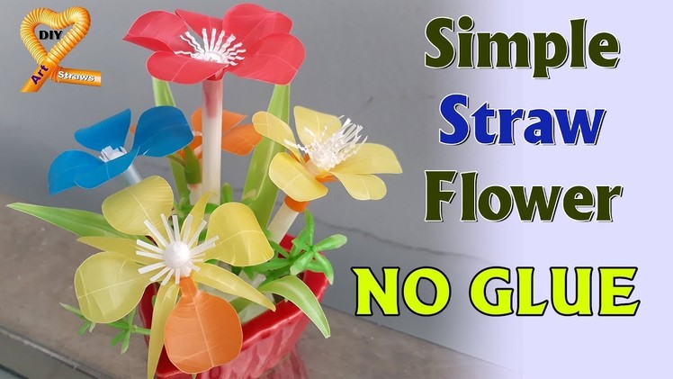 Making Flowers with Straw pretty easy and simple (no use glue) #DIY Art Straws