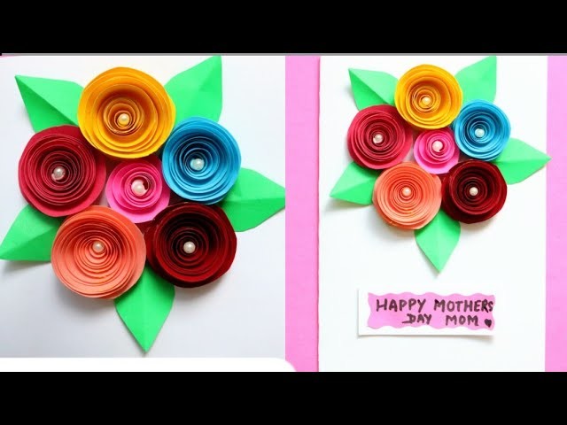 DIY Bouquet Card|Making Mothers day greeting card with paper flowers|Paper rose.Making paper rose
