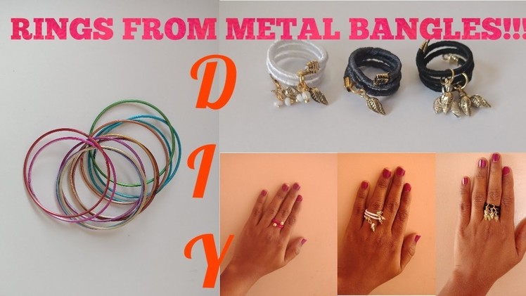 DIY easy adjustable silk thread charm rings using metal bangles | wrapped hanging charm rings