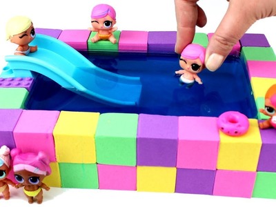 DIY How to Make Kinetic Sand Slime Pool with Lego Bricks and LOL Surprise Dolls Lil Sisters