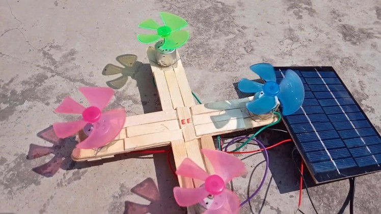 DIY: How to make solar drone using fans, motors, popsicles sticks, and solar panel