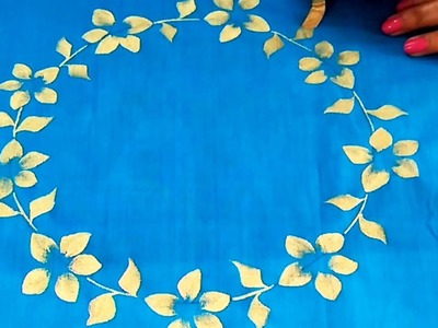 DIY : One Stroke Floral Wreath Painting on Fabric | Easy & Very Simple Fabric Painting Ideas