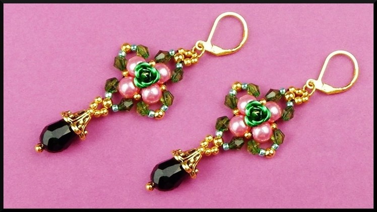 DIY | Perlen Blumen Ohrringe mit Tropfen Perle | Beaded earrings with teardrop | Beadwork jewelry
