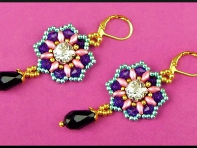 DIY | Perlen Blumen Ohrringe | Beaded flower earrings with rhinestone | Beadwork jewelry