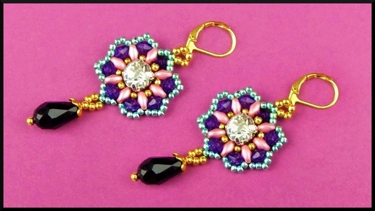 DIY | Perlen Blumen Ohrringe | Beaded flower earrings with rhinestone | Beadwork jewelry
