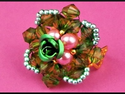 DIY | Perlen Ring | Schmuck basteln | Beaded rose ring with bicones | Beadwork jewelry