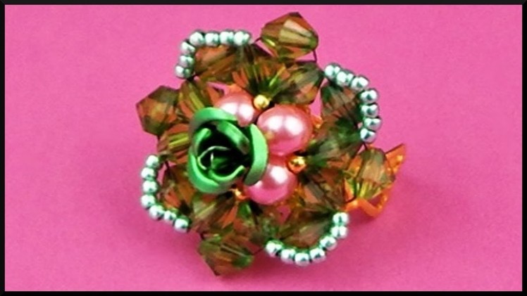 DIY | Perlen Ring | Schmuck basteln | Beaded rose ring with bicones | Beadwork jewelry