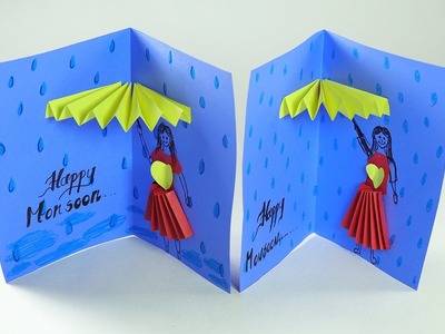 Handmade Greeting Card - Rainy Day Card Happy Monsoon