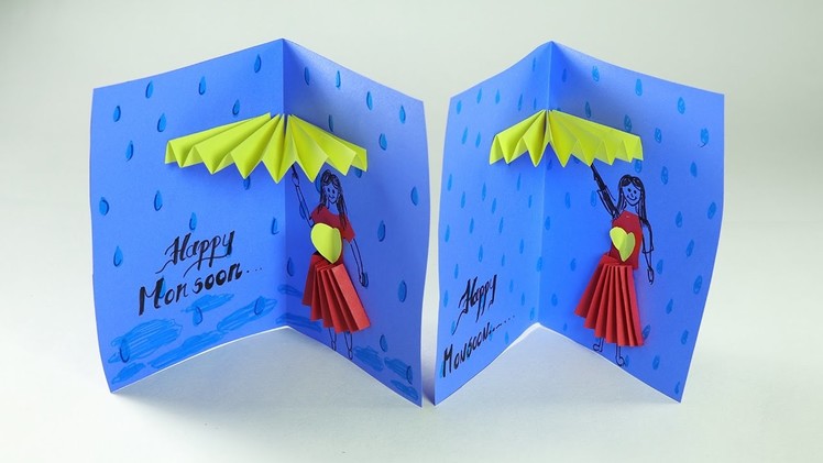 Handmade Greeting Card - Rainy Day Card Happy Monsoon