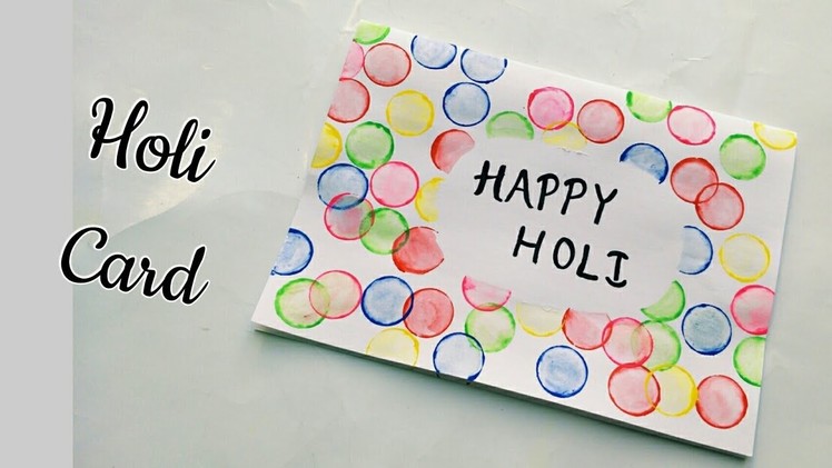 Handmade Holi Card for Kids.Bottle Cap Holi Painting Card.Happy Holi 2018.Colorful Holi Card Making