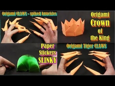 Origami of STICKERS ✦ IN ENGLISH✦ (SLINKY, TIGER CLAWS 2in1, CROWN) MOST EASY Origami for kids DIY