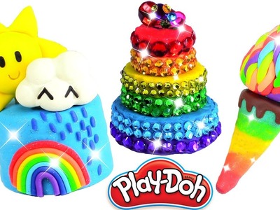 Play Doh Food Creations Rainbow Sun Cake Play Doh Jewels Cake and Play Doh Ice Cream Sparkle