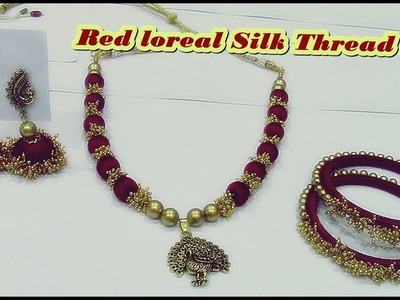 Red Silk thread jewelry set with loreals