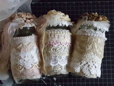 Shabby Chic Lacey Altered Jars Tutorial.  Quick & Easy!!!