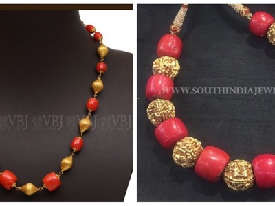 Simple Coral Beads Gold Chain Designs
