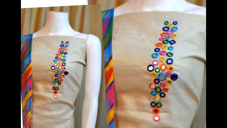 Creative Mirror Work designing Churidar.Kurti | Aari.Maggam Hand Embroidery |Hand Stitches- Simple