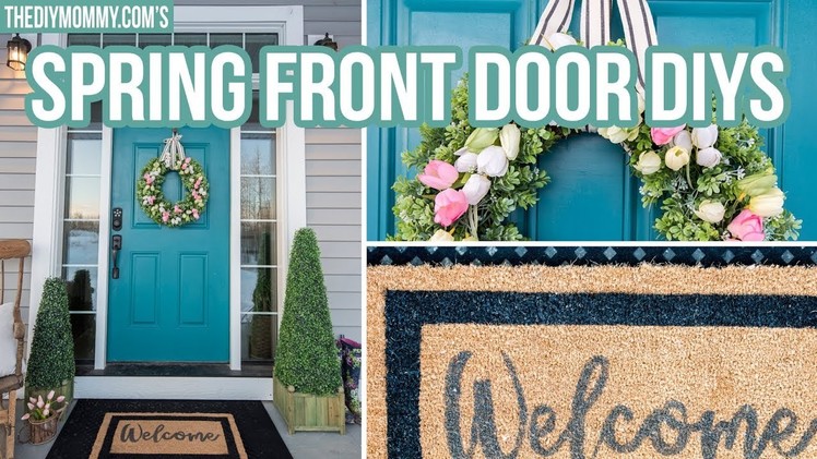 DIY SPRING FRONT DOOR DECOR | How to Make a Tulip Wreath & Welcome Mat