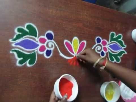 Easy and simple creative side border rangoli designs art ||  free hand making borders muggulu