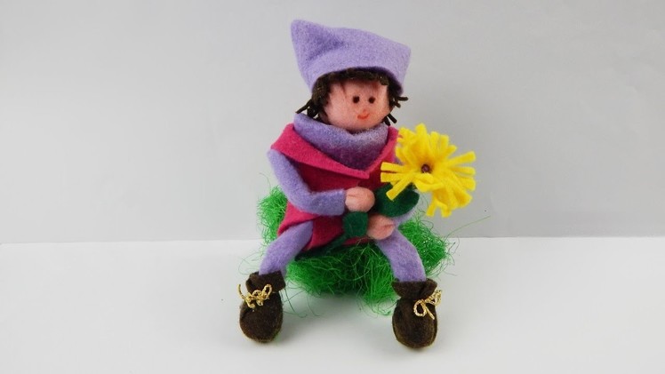 Gnome with flower DIY decoration gnome crafting with felt Wichtel mit Blume