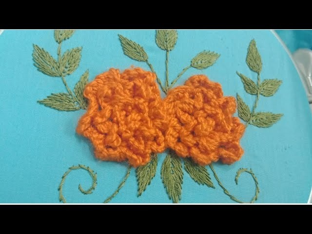 Hand embroidery 3D rose flower with leaves