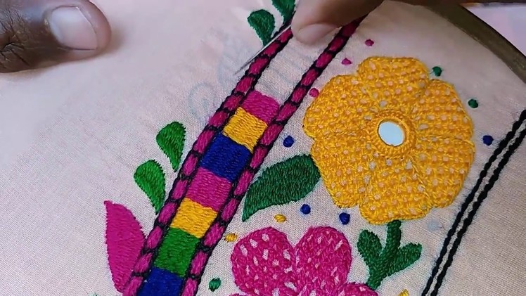Hand Embroidery : Butterfly design. Leaf stitch. Part-4