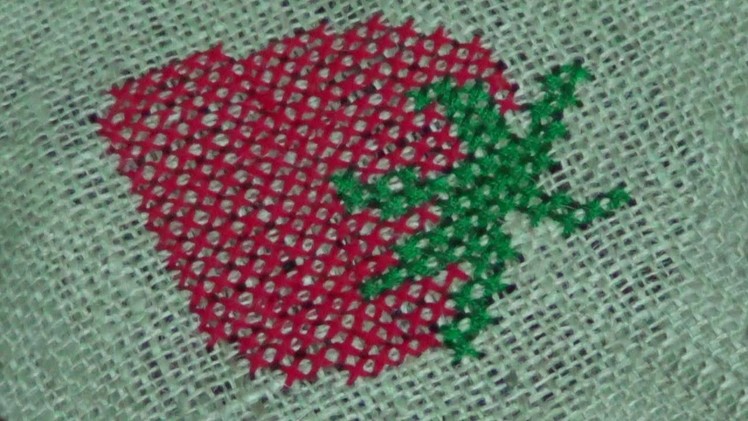 Hand  Embroidery : Cross Stitch Embroidery Design on Jute Mat. Fabric